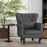 HOMCOM Vintage Wingback Accent Armchair with Nailhead Trim & Wooden Legs – Living Room Chair, Dark Grey