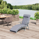 Outsunny Padded Sun Lounger with Pillow, 7-Position Adjustable Backrest & Steel Frame – Foldable Garden Recliner, Grey