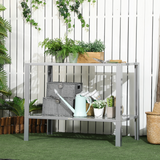 Outsunny 2-Tier Plant Stand with Cut-Out Shelves – Galvanised Steel Display Rack for Patio & Balcony