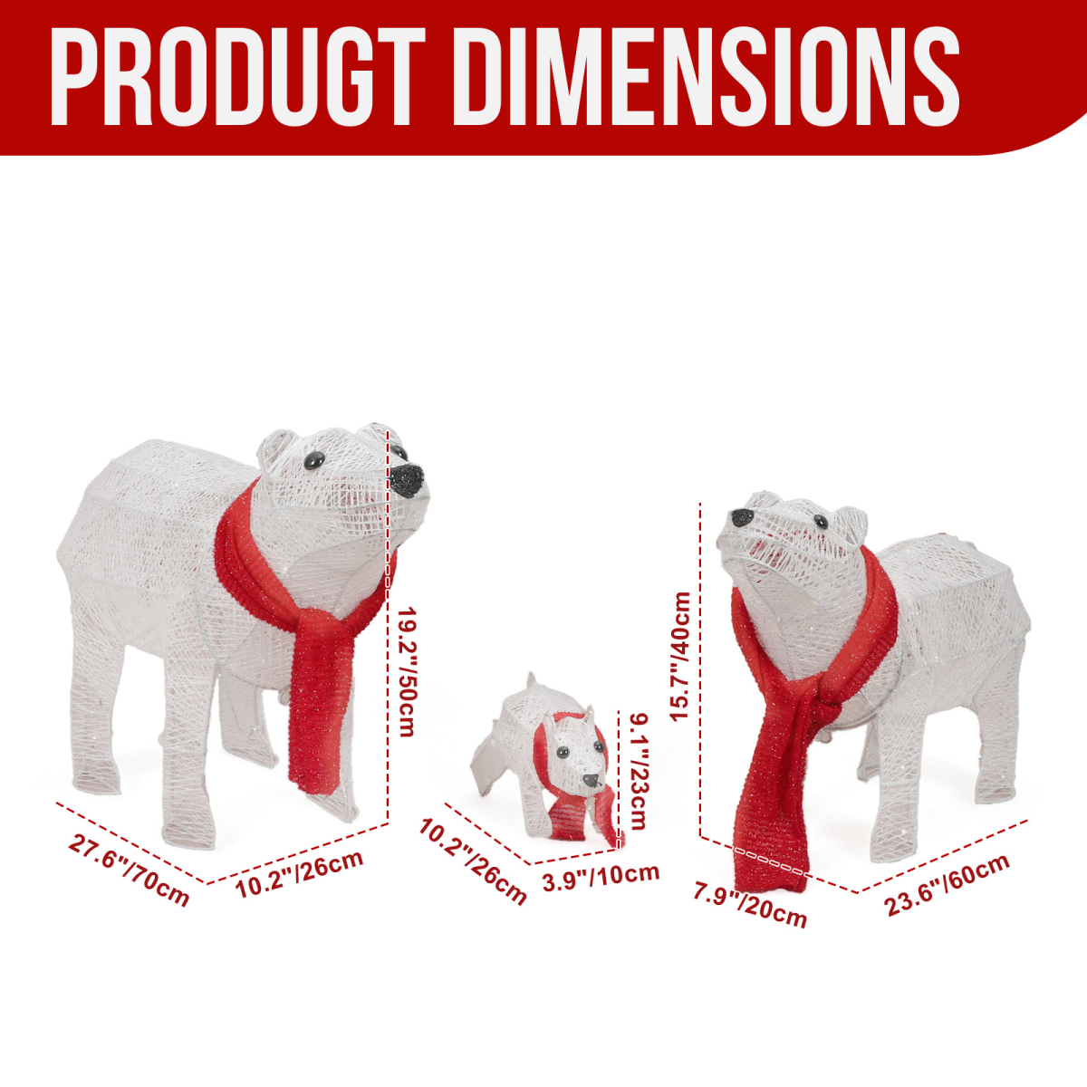 Set of 3 Lighted Polar Bear Family Christmas Decorations with 190 Warm White Lights – Indoor & Outdoor Display