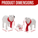 Set of 3 Lighted Polar Bear Family Christmas Decorations with 190 Warm White Lights – Indoor & Outdoor Display