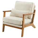 Upholstered Single Lounge Chair with Solid Wood Armrests – Mid-Century Modern Accent Armchair, Off-White