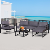 Outsunny 6-Piece Aluminium Garden Sectional Sofa Set with Cushions, Glass Coffee Table & Footstool – Patio Furniture