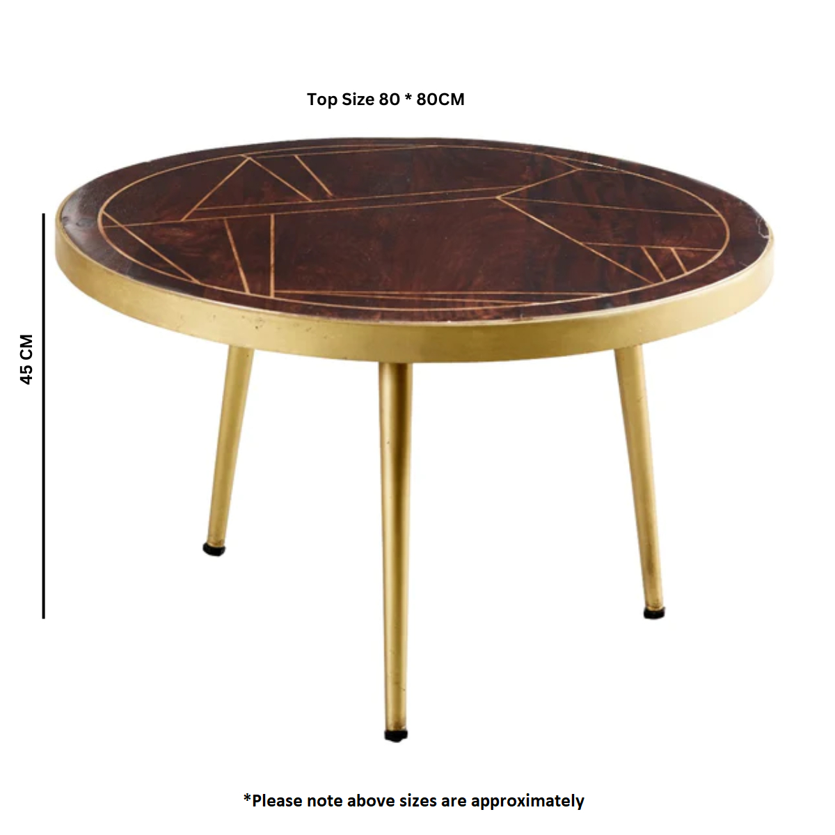 Round Solid Wood Coffee Table with Dark Gold Metal Inlay – Contemporary Living Room Centrepiece