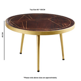 Round Solid Wood Coffee Table with Dark Gold Metal Inlay – Contemporary Living Room Centrepiece