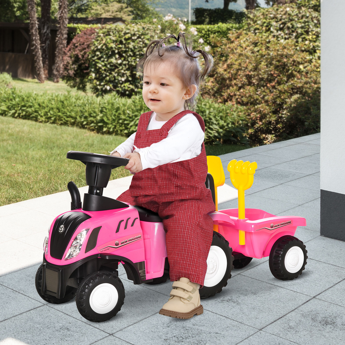 HOMCOM Kids Sliding Ride-On Car with Horn and Under-Seat Storage – No Power, Indoor & Outdoor, Ages 12-36 Months, Pink