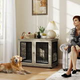 PawHut Dog Crate Furniture, 37 Inch End Table for Large Dogs with Cushion – Lockable Door, Grey Wood Effect