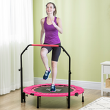 HOMCOM 40" Foldable Mini Fitness Trampoline with Foam Handle – 4-Level Adjustable Rebounder, Pink