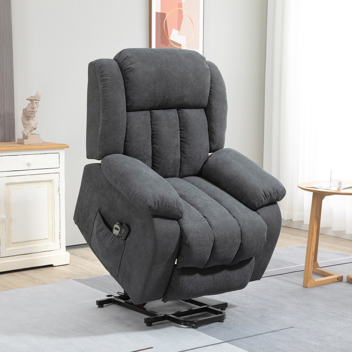 HOMCOM Heavy Duty Riser Recliner Lift Chair with Electric Recline & Handset Control – Dark Grey