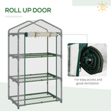 Mini Greenhouse with 3-Tier Shelves, Steel Frame & Roll-Up Zipped Door – Compact Plant Grow House, Dark Green