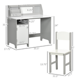 Kids Desk & Chair Set with Whiteboard, Bookshelf & Storage Cabinet – Study Furniture, White & Grey