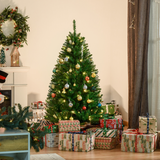 HOMCOM 5ft Pre-Lit Christmas Tree with Warm White LEDs, 8 Light Modes & Foldable Base – Green