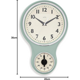 Acctim Kitchen Time 20cm Timer Quartz Retro Style Domed Glass Lens Sage Wall Clock
