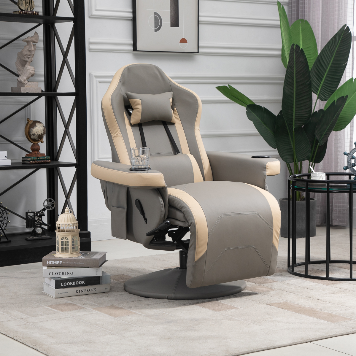 HOMCOM Manual Recliner Armchair with Adjustable Leg Rest – 135° Reclining PU Leather Sofa Chair
