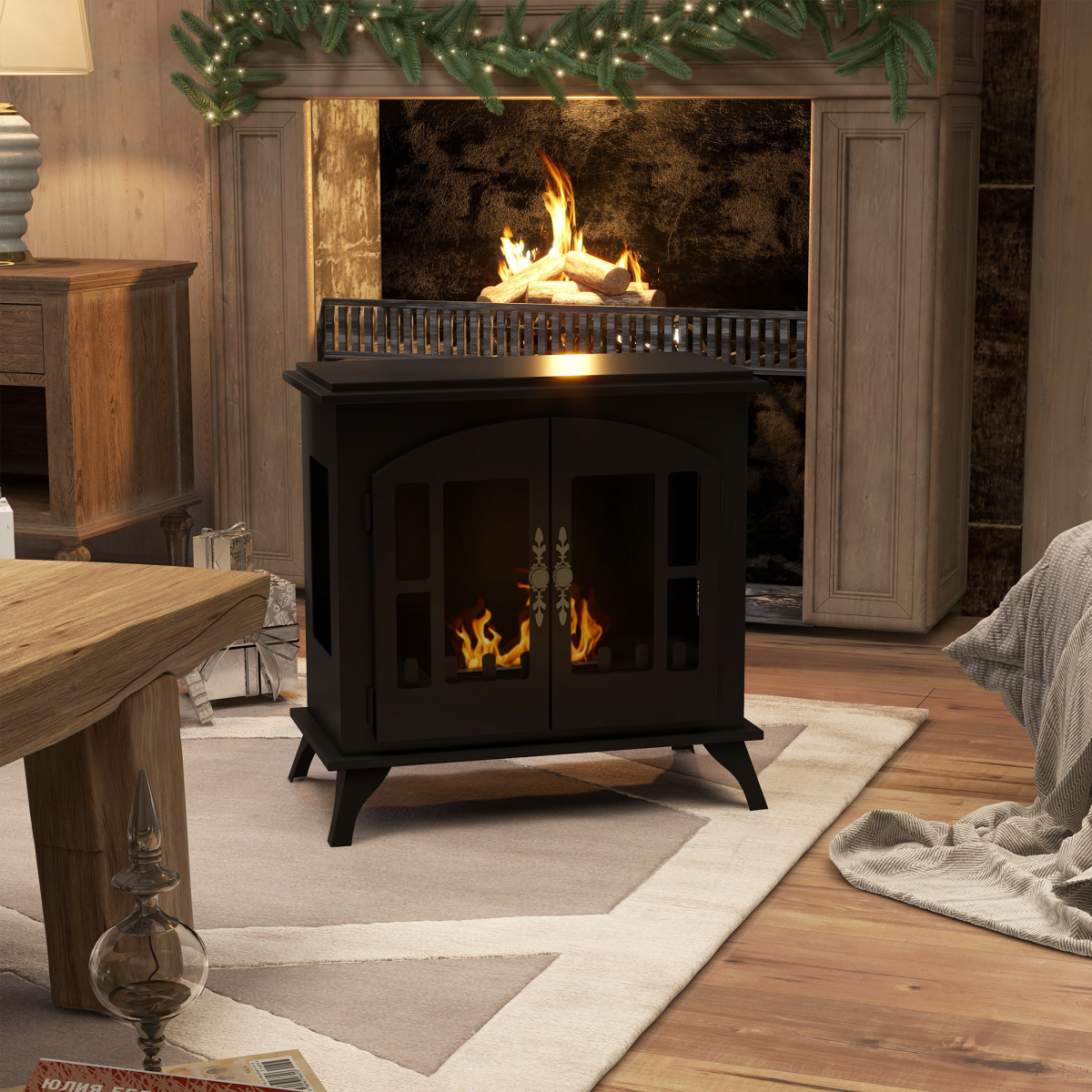 HOMCOM Freestanding Bioethanol Fireplace Stove with 0.9L Tank – No Chimney Needed, Black