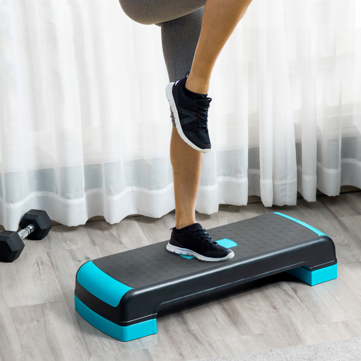 HOMCOM Aerobic Step with 3 Adjustable Heights (10/15/20cm) & Anti-Slip Surface – Home & Office Exercise Stepper