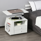 HOMCOM 360° Rotating Tilting End Table with Storage Cabinet and Edge Stopper – White