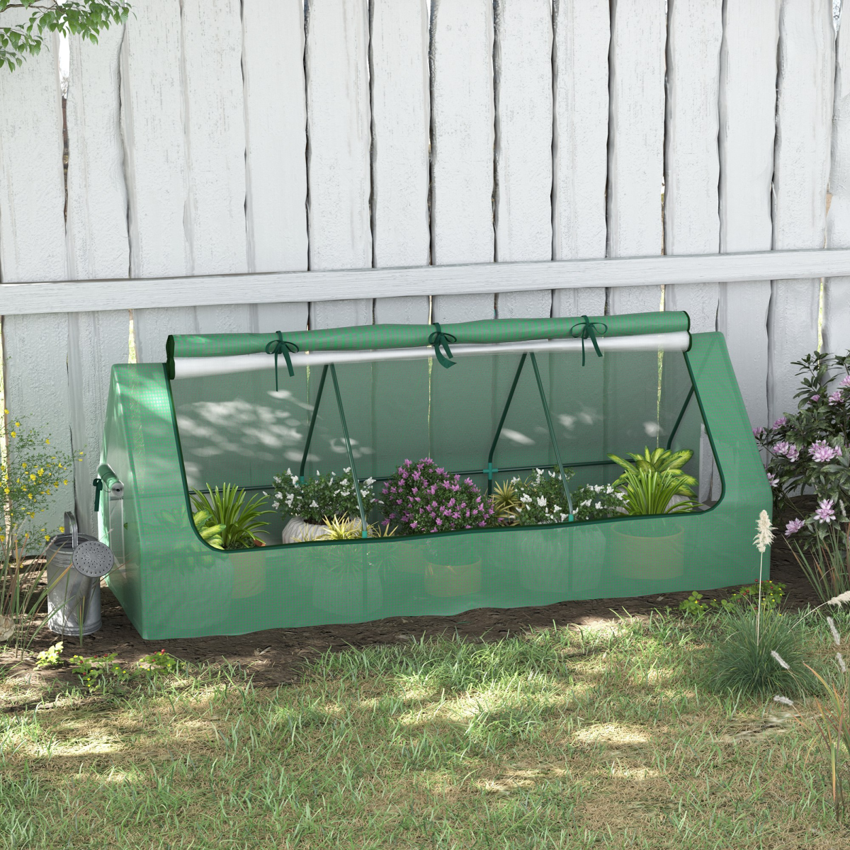 Outsunny Portable Small Polytunnel Greenhouse with Mesh Windows and Top Opening, 240 x 90 x 90cm