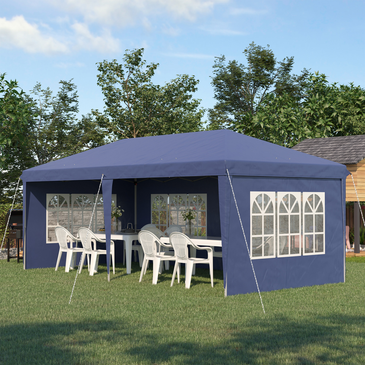 Outsunny 3x6m Heavy-Duty Gazebo Marquee Party Tent with 4 Removable Walls & Steel Frame – Garden Events, Blue