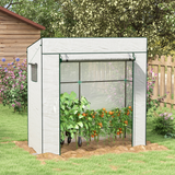 Outsunny Walk-in Lean-to Greenhouse with Roll-up Door & 2 Mesh Windows, UV-Protective PE Cover, 196x77cm – White