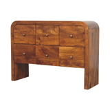 Artisan Furniture Solid Wood Darcy 3 over 3 Drawer Chest with Curved Silhouette – Brass Knobs, Chestnut Brown