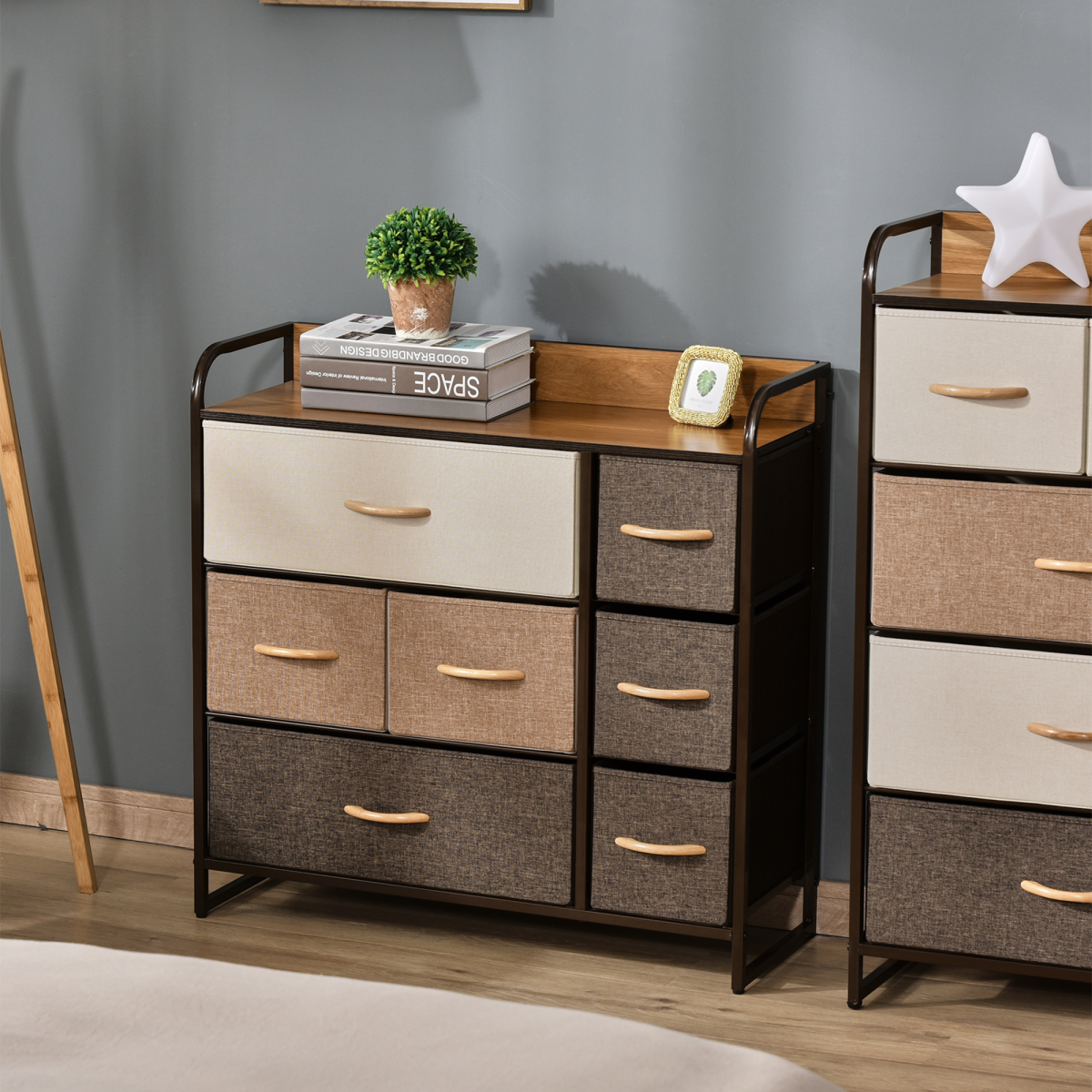 HOMCOM 7-Drawer Fabric Dresser with Steel Frame & Wood-Effect Top – Bedroom Storage Organiser