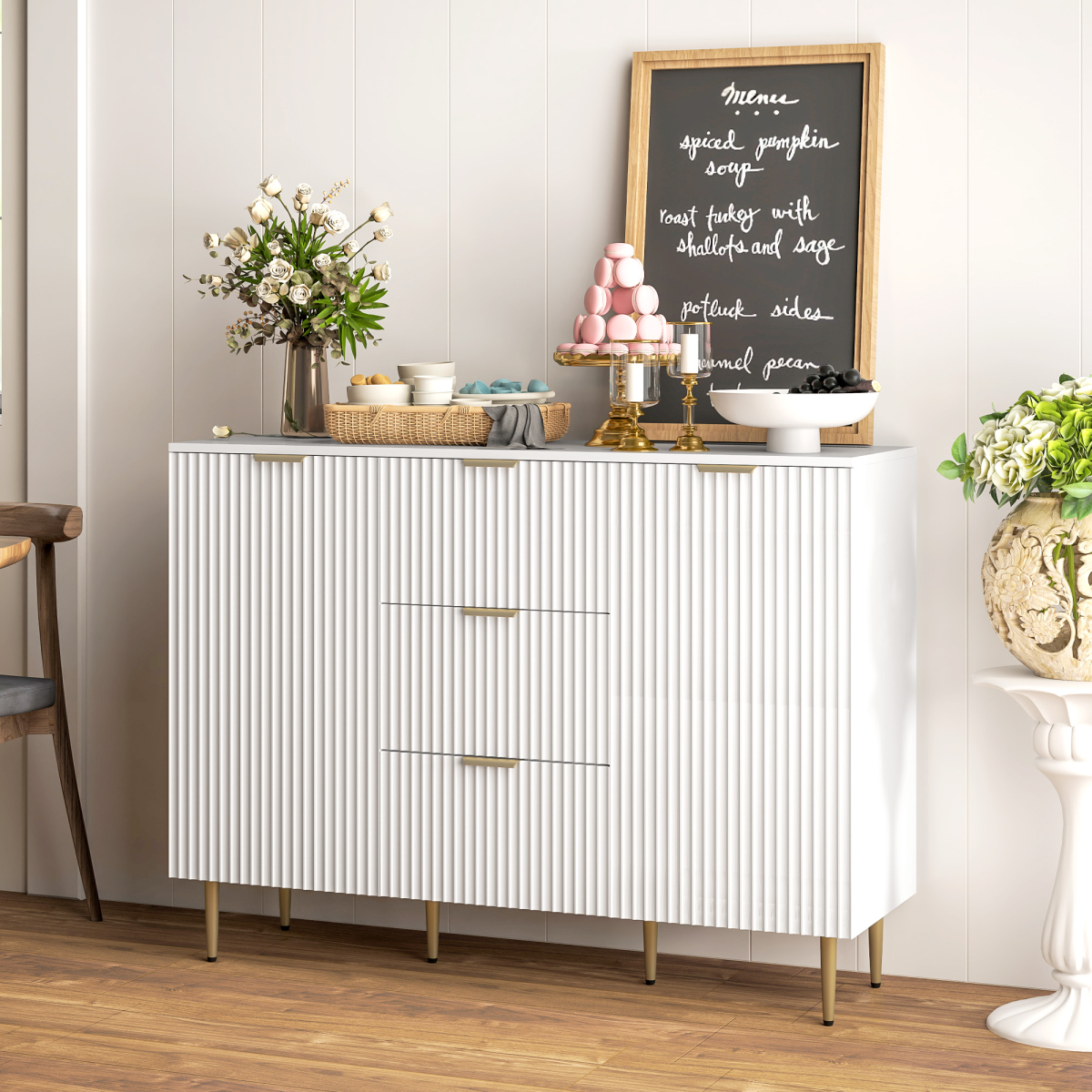 HOMCOM White Storage Cabinet & TV Stand with Adjustable Shelf – Versatile Living Room Furniture