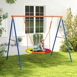 Outsunny Kids Swing Nest Seat with A-Frame Metal Structure – Outdoor Garden Swing for Two, Multicoloured