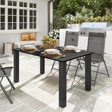 Outsunny Garden Dining Table for 6 with Parasol Hole, Slatted Steel Top, 150 x 90 cm – Outdoor Table, Black