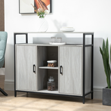 HOMCOM Sideboard with Steel Frame, 2 Doors and Adjustable Shelves – Hallway Storage Cabinet, Light Grey