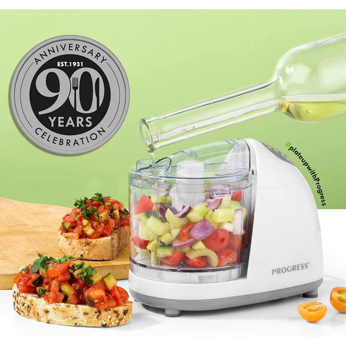 Progress Electric Mini Chopper, 150W with One Touch Operation & 350ml Bowl – Stainless Steel Blades, White