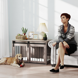 PawHut Dog Crate Furniture with Removable Cushion for Large Dogs – Side Table Cage, Brown