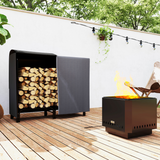 Outsunny 4ft Firewood Rack with Canvas Carrier & Oxford Cover, 0.33m³ Capacity – Metal Log Storage, Black