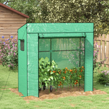 Outsunny Lean-to Walk-in Greenhouse with Roll-up Door, PE Cover & Mesh Windows – Plant Protection, Green