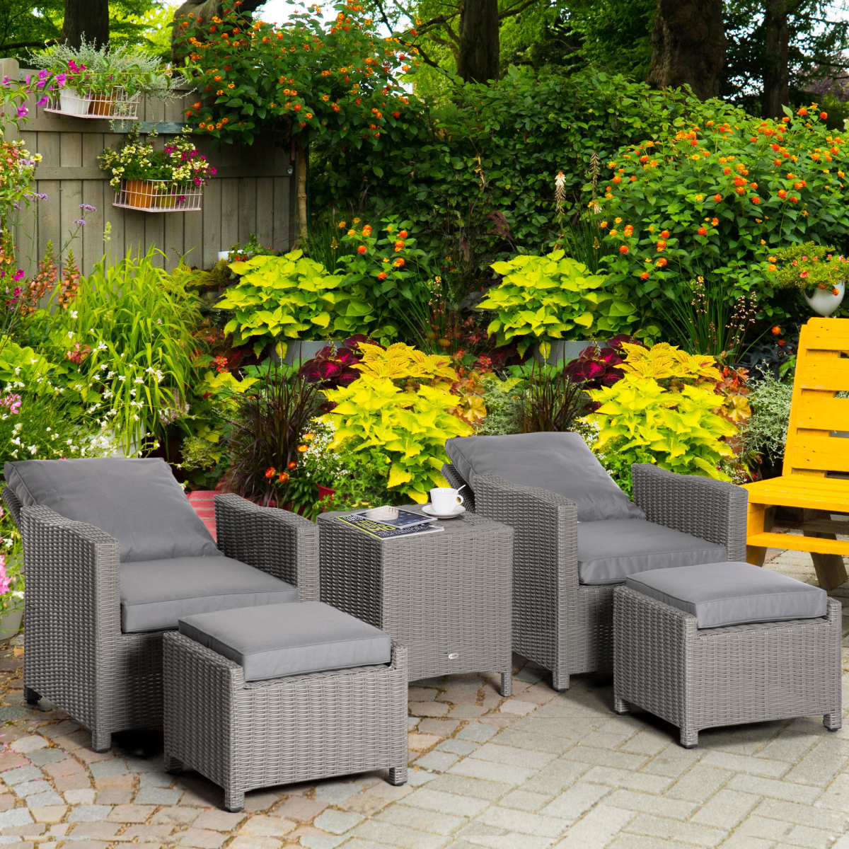 Outsunny 2-Seater Outdoor PE Rattan Patio Set with Cooler Coffee Table, 5-Piece with Cover – Garden Furniture