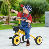 AIYAPLAY Kids Tricycle with Adjustable Seat, Basket & Bell, EVA Wheels – Ride-On Trike for Ages 2-5, Yellow
