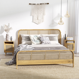 HOMCOM Rattan Bedside Table with Cabinet & Open Shelf – Boho Storage for Bedroom or Living Room