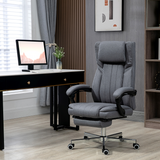 HOMCOM Executive Reclining Office Chair with Headrest & Retractable Footrest – Dark Grey Linen-Look