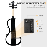 Full Size 4/4 Electric Silent Violin with Case, Bow, Rosin and Headphones – 3-Band EQ Practice Violin, Black