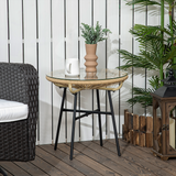 Outsunny Round PE Rattan Side Table with 5mm Tempered Glass Top & Powder-Coated Metal Frame