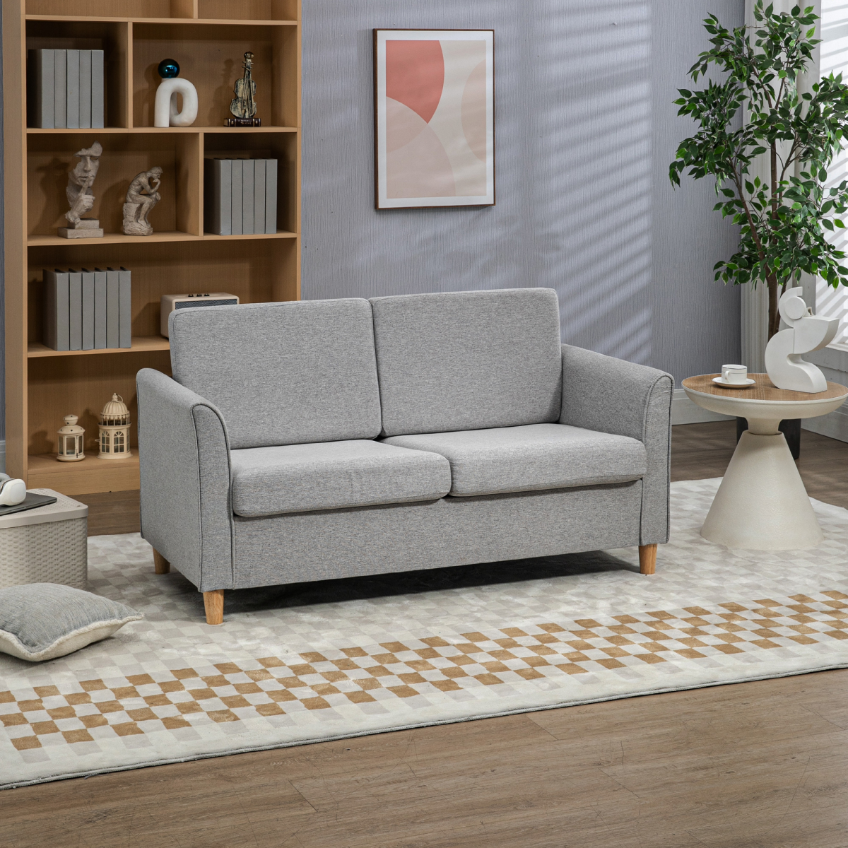 HOMCOM Linen 2 Seater Loveseat Sofa with Padded Armrests – Compact Sofa for Flats & Small Rooms, Light Grey