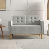 Modern Grey Loveseat Sofa side view showing wood legs