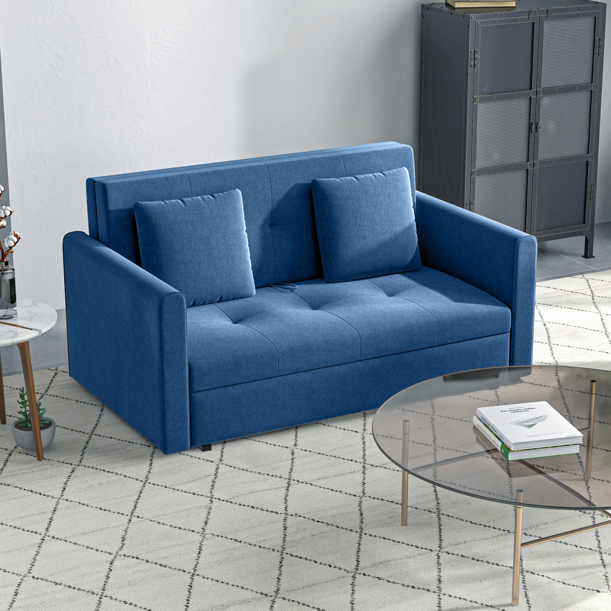 HOMCOM Blue Sofa Bed converted into double bed