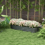 Outsunny Galvanised Steel Raised Garden Bed with Safety Edging – Round, Oval or Oblong Planter, Dark Grey