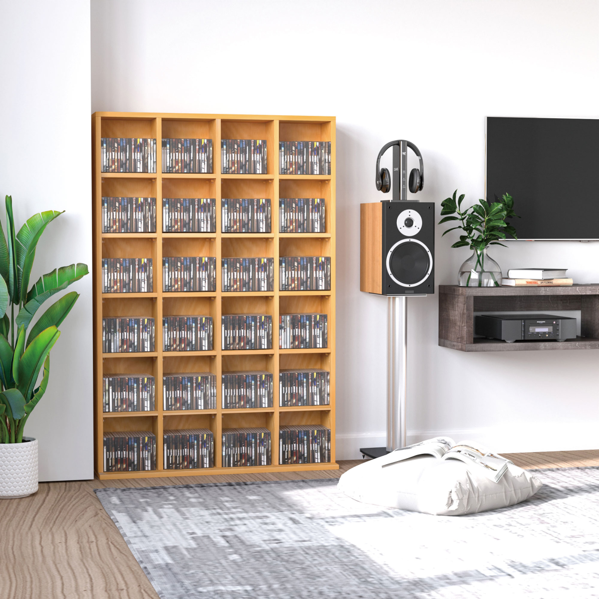HOMCOM Beech CD & DVD Shelving Rack Unit – Holds up to 480 CDs, Media Storage Tower