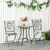 Outsunny 3-Piece Mosaic Tile Bistro Set with Folding Chairs – Compact Garden Patio Table and Chairs