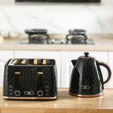 HOMCOM 1.7L Kettle & 4-Slice Toaster Set with Defrost & Reheat – Honeycomb Design Breakfast Set, Black