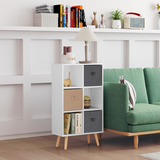HOMCOM Freestanding 6 Cube Storage Bookcase with 3 Fabric Drawers – Bedroom, Dining Room, Office, White
