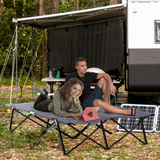 Outsunny Double Folding Camping Cot with Steel Frame & Carry Bag – Portable Two-Person Camp Bed, 136kg, Grey