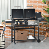 Outsunny Dual Fuel BBQ Grill with Wheels, Warming Racks and Thermometer – Gas and Charcoal Barbecue, Black